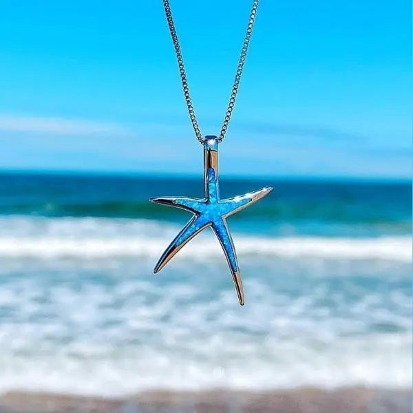 Blue Opal Necklace with Silver Starfish