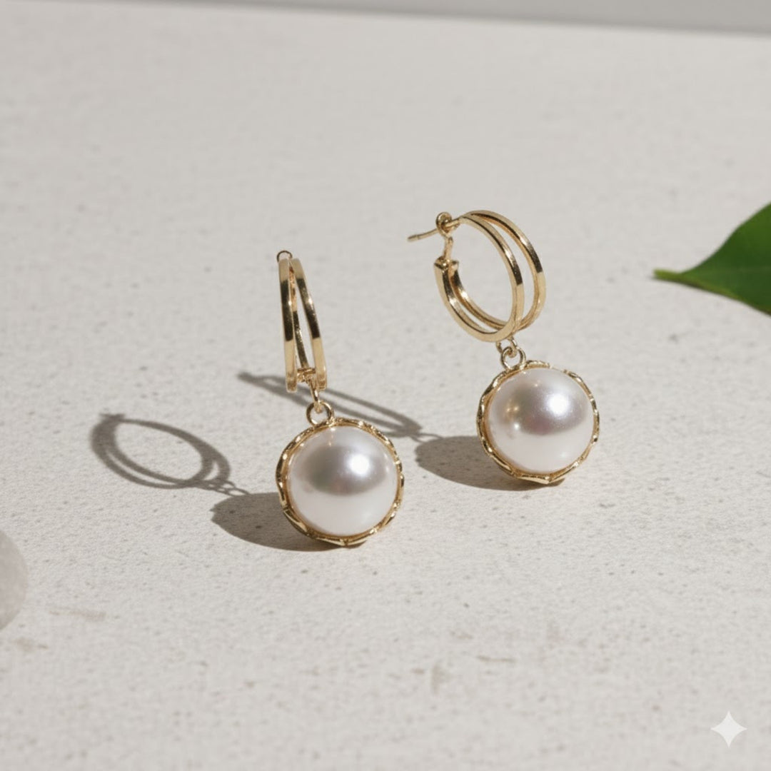 Elegant Earrings in Golden Pearls