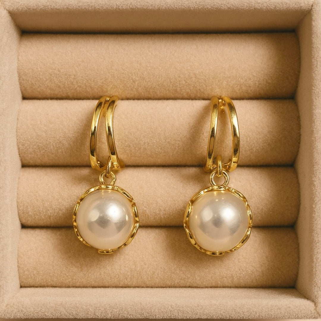 Elegant Earrings in Golden Pearls