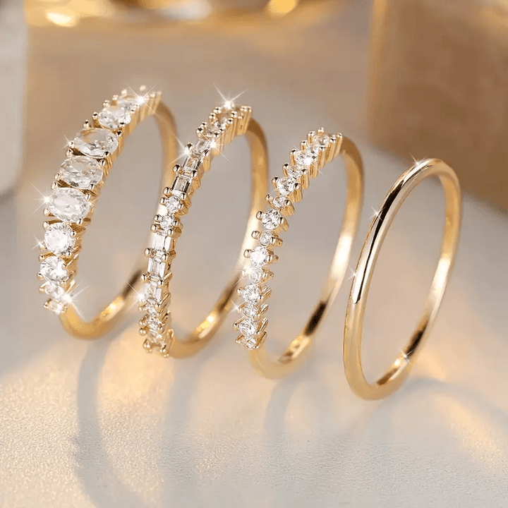 Stackable rings in 14k gold zirconia