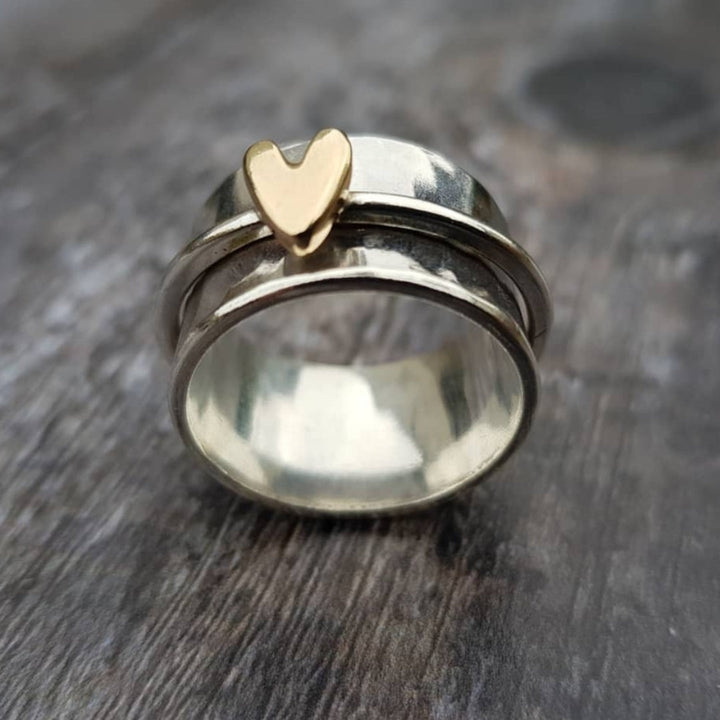 Silver Ring Golden Heart