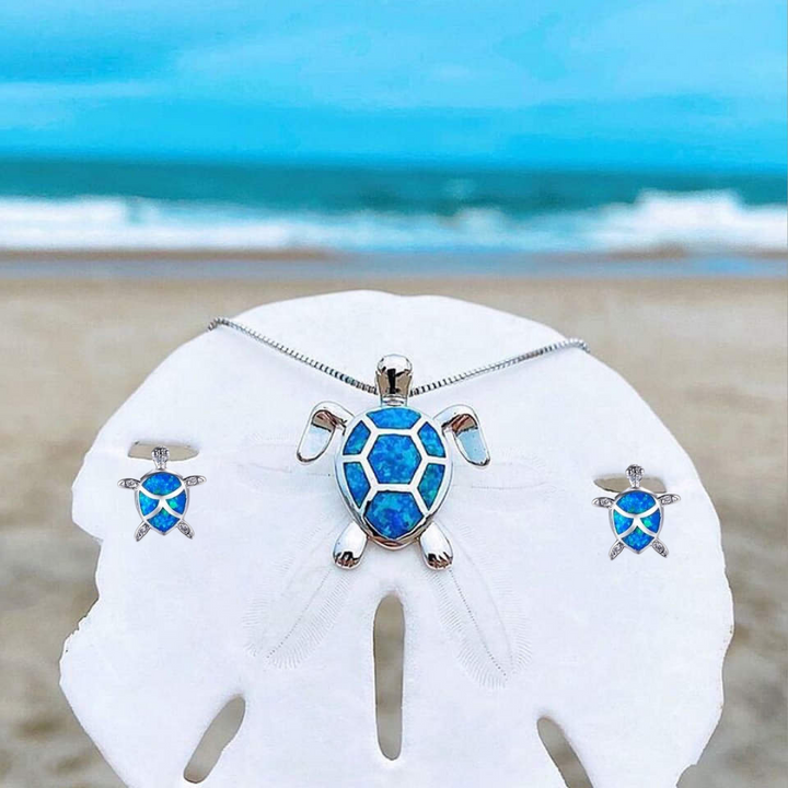 Set of Jewelry with Opal Sea Turtle