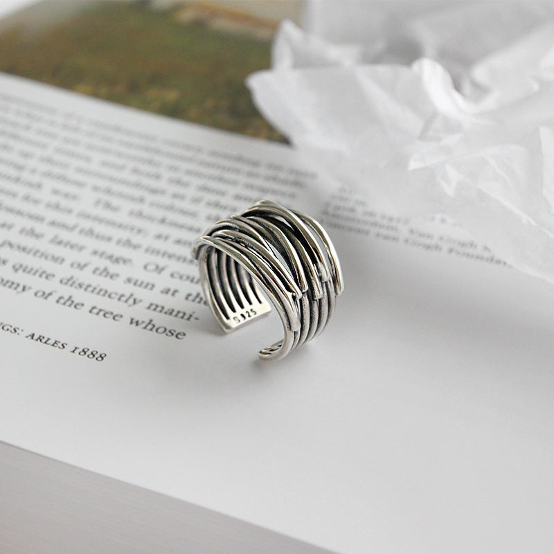 Adjustable Sterling Silver 925 Layered Ring