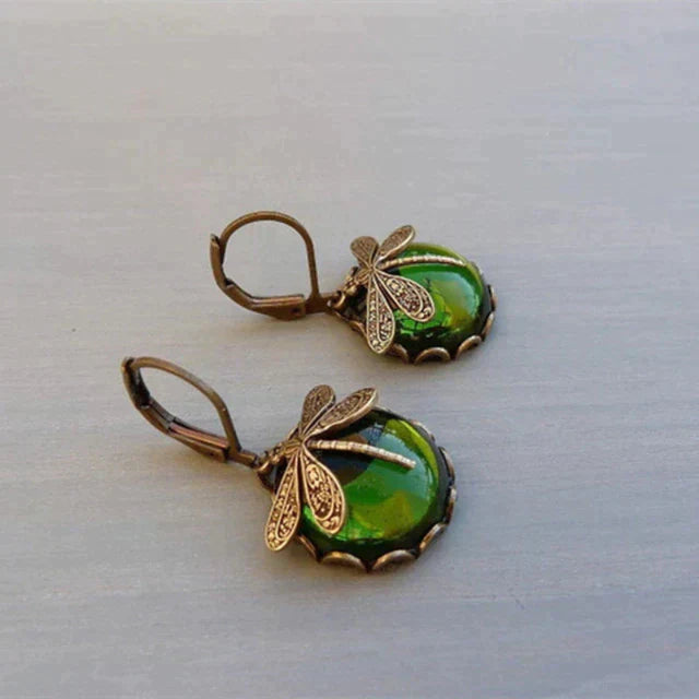Dragonfly-shaped earrings in antique gold