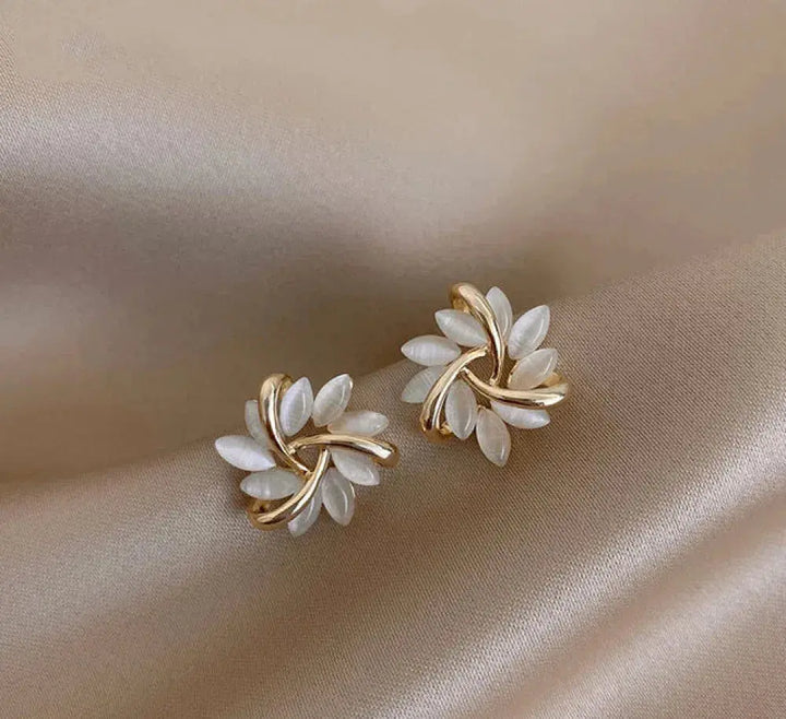 Elegant and Exquisite Opal Petal Hoop Earrings in Gold