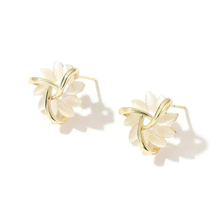 Elegant and Exquisite Opal Petal Hoop Earrings in Gold