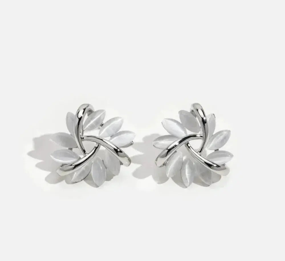 Elegant and Exquisite Opal Petal Hoop Earrings in Gold