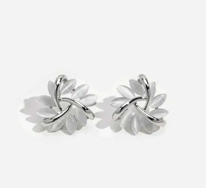 Elegant and Exquisite Opal Petal Hoop Earrings in Gold