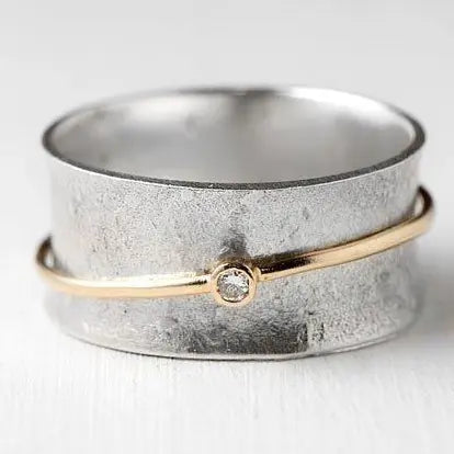 Silver Ring with Zirconia Golden Line Vintage