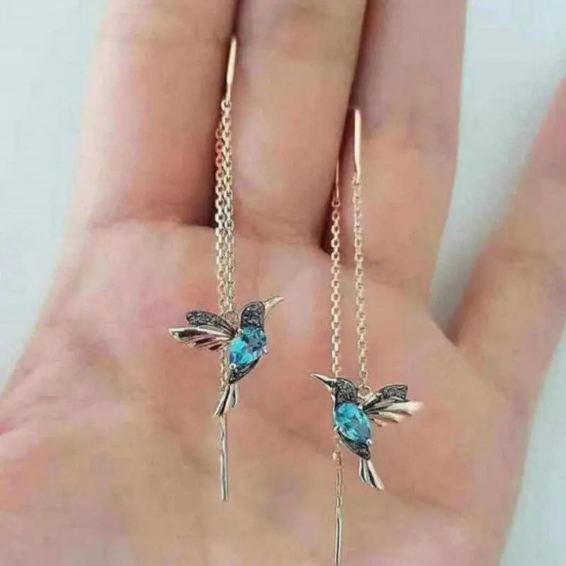 Enamel and Zirconia Hummingbird Earrings