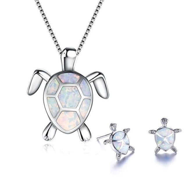 Set of Jewelry with Opal Sea Turtle