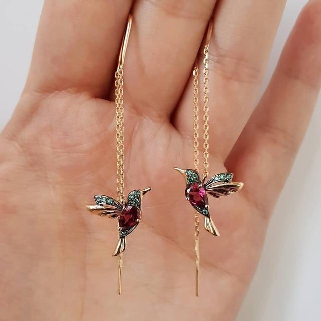 Enamel and Zirconia Hummingbird Earrings