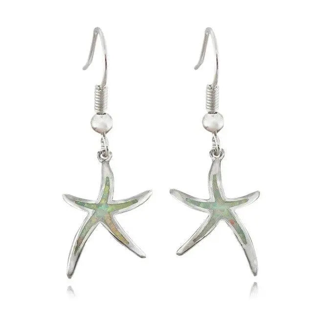 Starfish-shaped earrings in opal and silver