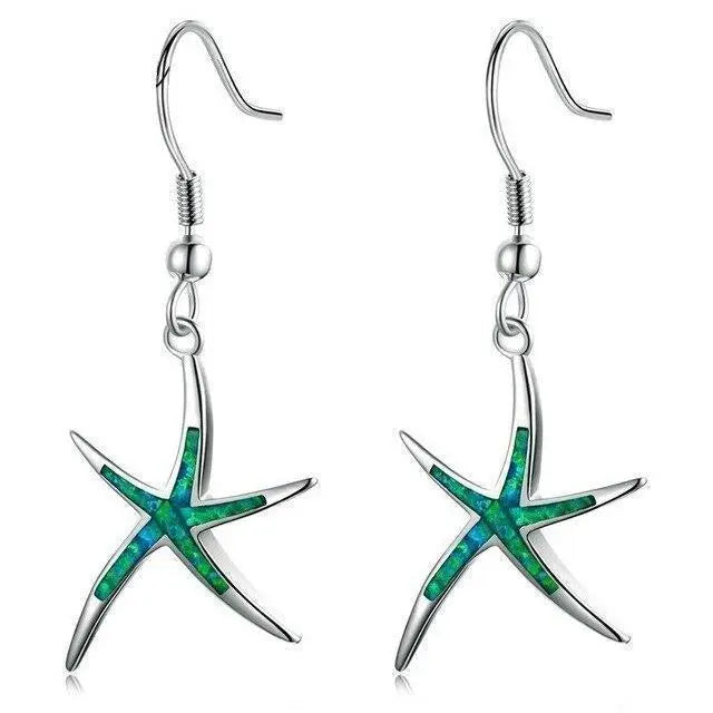Starfish-shaped earrings in opal and silver